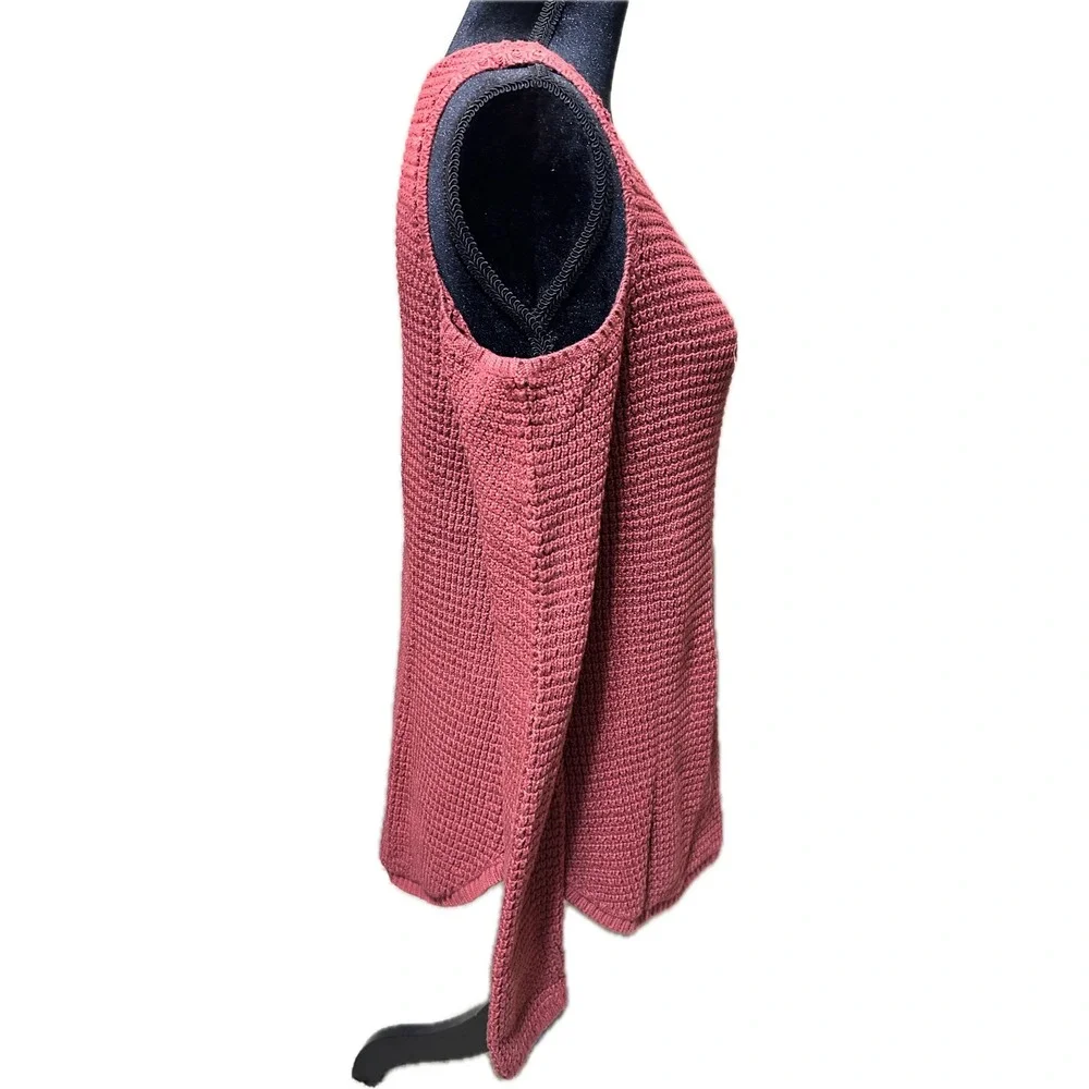 Knox Rose Women Pink Cold Shoulder Cotton Knit Sweater Small Rosewood Waffle